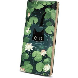 Slim Black Cat Wallet RFID Blocking PU Leather Bifold Card Cash Holder